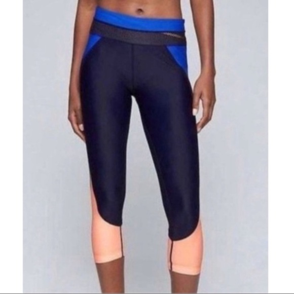 Athleta Trissential Crop Leggings & sports bra set Colorblock Blue/Peach - Picture 3 of 12